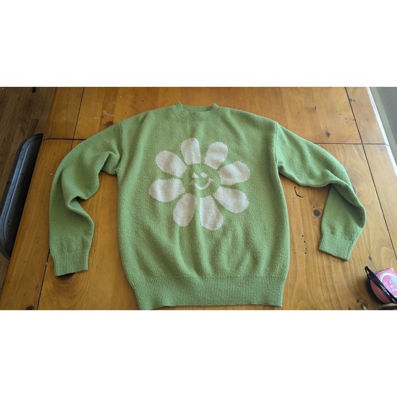 Witty Fox Smiley Face Sweater Trendy Knit Pullover Green‎ XS - Picture 6 of 8